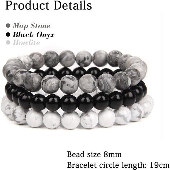 3PCS  Howlite Healing Crystal Natural Stone Beaded Stretch Bracelet for Women - Picture 5 of 6